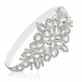 1920s vintage wedding headband with white elastic band and sparkling crystal floral pattern - White Elastic Silver Rhinestone