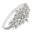 1920er Vintage Hochzeits-Stirnband mit weißem Gummiband und funkelndem Kristall-Blumenmuster - Weißes Elastisches Silbernes Strass