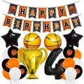 Detailed basketball theme party decor set with champion trophy and number 4 balloons - 4th Birthday Style