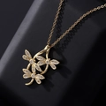 Elegant gold-plated dragonfly necklace pendant with shimmering zircon crystals and fine chain - Style O-Gold Three Staggered Dragonflies