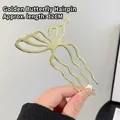 Pic à cheveux papillon doré avec trois épingles ondulées et fini métal poli, longueur 12cm - 12cm Demi-Papillon Creux Doré (109#)