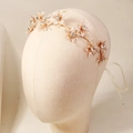 Rose gold flower bridal hair vine with crystals, pearls and ribbon on a mannequin head - 6# Silver Hair Vine