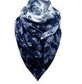 Thick warm triangle scarf in blue and white floral butterfly print with button detail - 150*75cm / Blue White Flower Butterfly (Image 30)