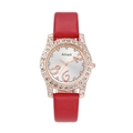 Amadi women's fashion quartz watch with red leather strap and rhinestone bezel - Red