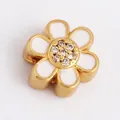 DIY gold flower bead charm with white enamel petals and sparkling zircon center stone - Flower-White