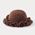 Handmade crochet knit fisherman hat with ruffle brim in dark brown solid color - One Size / Coffee