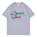 Grey cotton T-shirt with Happy Father's Day print and barbecue icons for men - XS / Grey (Father's Day Tools)