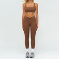 Completo yoga marrone due pezzi con reggiseno sportivo scollo a U e leggings a V - Taglia S / Top E Pantaloni / Top e Pantaloni / Caffè