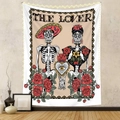 Close-up of Bohemian The Lover skeleton tapestry hanging on a wall with cozy ambient lighting - 73X95CM (Cross-border Brushed) / Multicolor Skeleton Couple