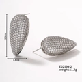 Macro detail of teardrop copper earrings with micro-paved cubic zirconia in silver - Silver Teardrop Style (E02594-2)