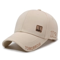 Beige canvas baseball cap with 'ny' embroidery and 'TOMORROW' lettering on brim - Adjustable / Light Beige