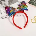Christmas headband with red velvet frame and multi-color sequined Merry Christmas trees - Colorful Sequin Christmas Tree