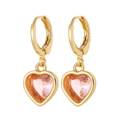 Élégantes créoles dorées avec pendentifs en cristal rose en forme de cœur pour un look doux - Rose