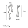 Silver liquid metal titanium steel earrings with asymmetric design dimensions and weight - Steel