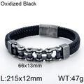 Bracelet moto pour homme en métal noir oxydé et cuir tressé noir avec fermoir aimanté - Noir Oxydé