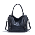 Borsa tote in pelle blu scuro con doppi manici e tracolla regolabile rimovibile - Borsa Singola / Blu
