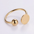 Minimalist gold open ring featuring a spherical bead and a flat round metal plate detail - US 6 / Gold