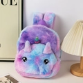 Soft tie-dye plush unicorn backpack featuring big eyes and a colorful horn detail - Violet