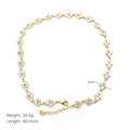 Detail shot of heart and flower necklace showing 40+5cm length and 9mm width dimensions - Gold Geometric Chain Style (DN240654-D)