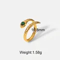 Golden snake-shaped open ring with green malachite gemstone and scale texture - Snake Head Green Stone Open Style (JDR201739)