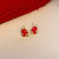 Gold plated dragon ear cuff with red enamel and coin charms for non-pierced ears - Silver Earring Post - Gold - Red Little Dragon