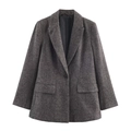 Chaqueta de lana con diseño de espiga gris oscuro para mujer con cierre de botón y solapa - XS / gris oscuro