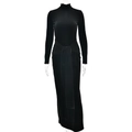 Elegante abito lungo nero a maniche lunghe con collo alto e dettaglio nodo in vita - S / Nero