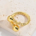 Adjustable golden teardrop open ring with twisted band and small inset diamonds - Double Copper Beads Style