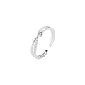 Minimalist silver cross ring with pavé cubic zirconia accents and adjustable open band - G072 Cross Branch Style / White Gold