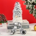 Detail eines Weihnachtsgnoms mit karierten Beinen, der auf Büchern neben Tannen sitzt - Groß / Schwarz-Weiß Kariert