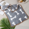 Γκρίζα κουβέρτα fleece για κατοικίδια με λευκά σχέδια κόκαλα και καφέ τελείωμα - S(20x20cm) / Γκρι Κόκκαλο