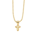 Polished gold plated letter T pendant necklace with beaded chain for women - Letter T
