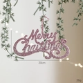 Pink glitter Merry Christmas hanging sign for wreaths and trees, 20cm x 10.5cm size - Sequin Pink Letter Plate