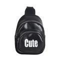 Kids black PU leather chest bag with Cute letter print and adjustable strap - 13*6*19cm / Black