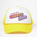 Yellow and white trucker hat with CONFETTI LAND retro 3D print and decorative rope - One Size / White with Yellow Brim