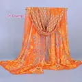 Lightweight chiffon floral scarf in orange with ethnic paisley and geometric print - Orange (Ethnic Totem Floral)