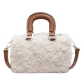 Chic beige faux shearling crossbody bag with brown leather handles and silver hardware - White