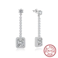 Classic 925 sterling silver drop earrings with rectangular clear zircon crystals - Emerald Cut Gem Pendant / Silver Emerald Cut (SE333)