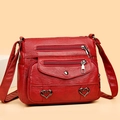 Sac à bandoulière en cuir PU souple rouge pour femmes avec poches zippées multiples - Rouge