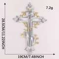 Patch ricamata a croce argentata con stelle dorate e viti, misura 28,5 cm x 19 cm - Grande Decorato / Argento