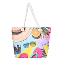 Sac de plage en toile avec imprimés d'été, lunettes de soleil et anses en corde de coton - Style 13