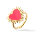 French style gold-plated heart ring with red enamel and sunburst beaded texture - Rose Red