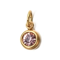 6mm gold stainless steel charm with round pink crystal birthstone pendant for jewelry DIY - [Jump Ring] October Pink