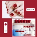 Deep red press-on toenails with heart patterns model JJP114-X for elegant foot care - JJP114-X Red Heart Design