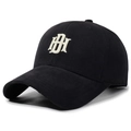 Cappellino da baseball classico nero in cotone con logo BH ricamato in 3D su sfondo bianco - Regolabile / Nero