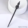 Ebony wood hair pin with gourd design and white pattern inlay, length 17cm - Ebony - C08
