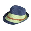 Foldable straw sun hat in navy and light green color block with brown rope trim - Kids Style (52-54cm) / Dark Blue