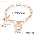 Bracelet trombone en or rose avec pendentif cœur, perle blanche et fermoir T - Bracelet Or Rose (KB167133-Z)