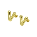 Close-up of golden V-shaped stud earrings with polished finish and butterfly backings - Letter V (DE240728-V)