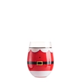 Stamloos wijnglas met handbeschilderd kerstmanjasje en riem voor kerst - Stamloos Glas-Kerstman Outfit